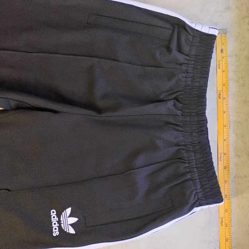 adidas Black Track Pants with White Side Stripes and Red/Gold Heart Embroidery - Picture 12 of 13